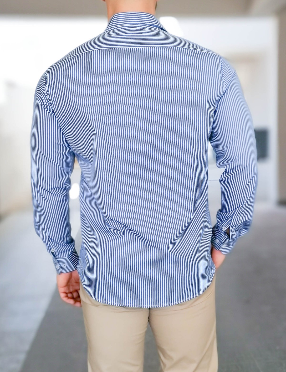 Ανδρικό γαλάζιο ριγέ πουκάμισο με διχρωμία Modern Fit 301511G φωτογραφία